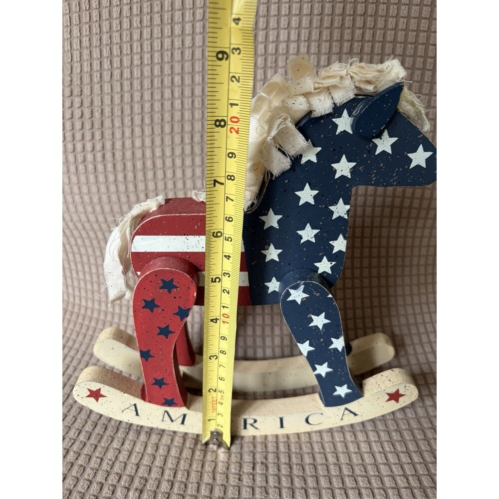 Patriotic Rocking Horse Décor Wooden with American flag design